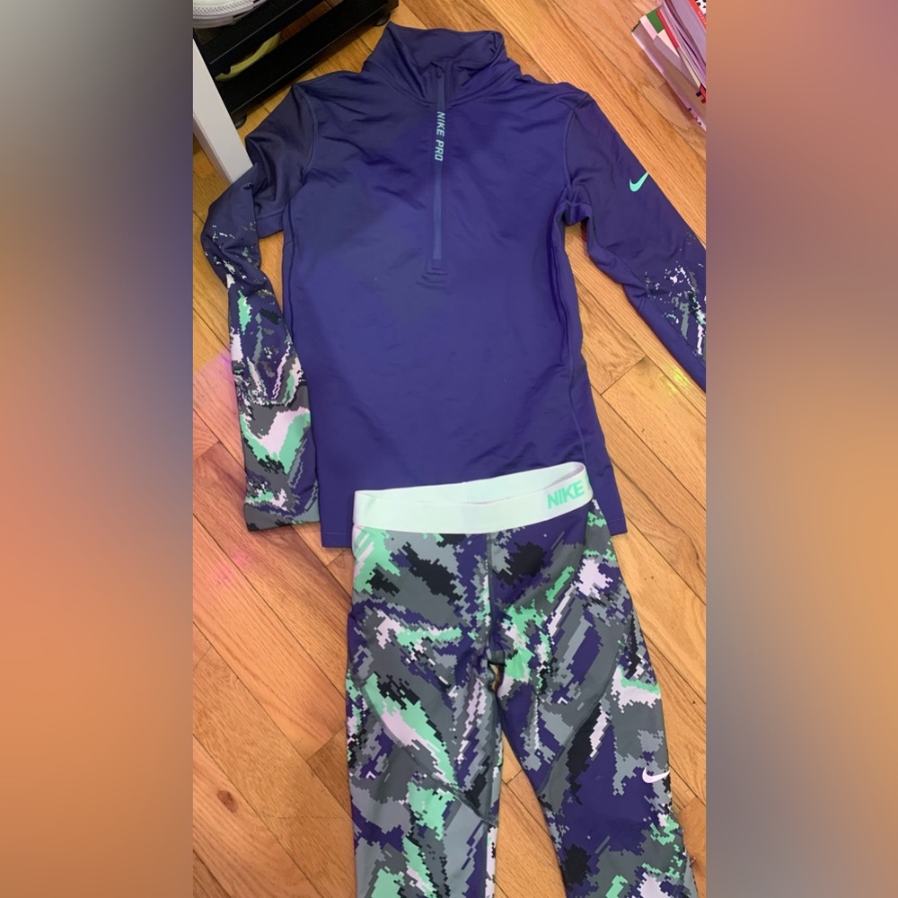 Nike pro outfit long sleeve top size L and matching legging size M